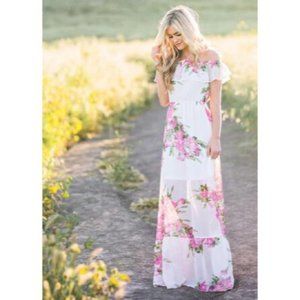 Loveriche White Floral Off the Shoulder Maxi Dress